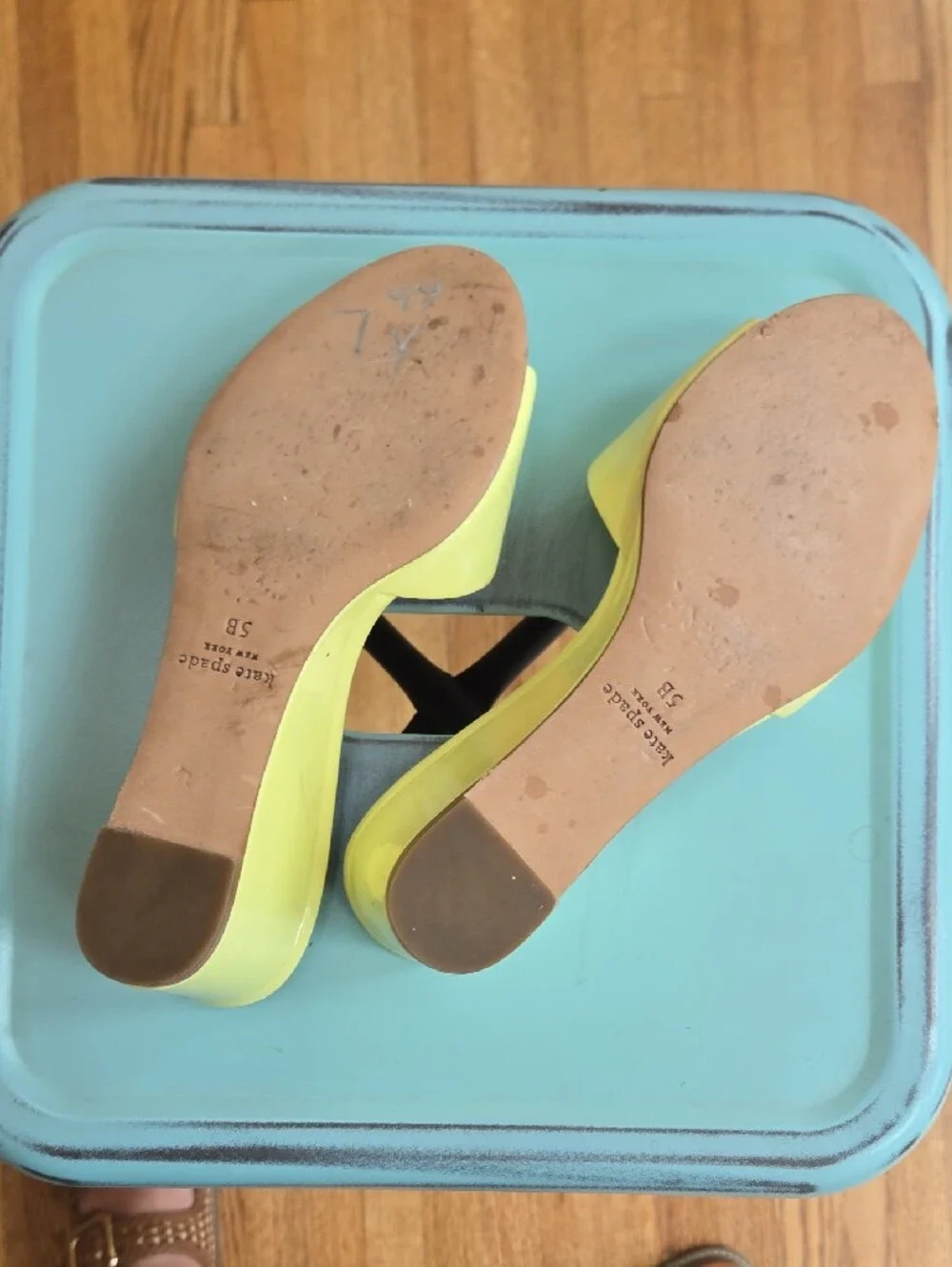 kate spade Butter Yellow Leather Wedge Slide Sandals Size 5